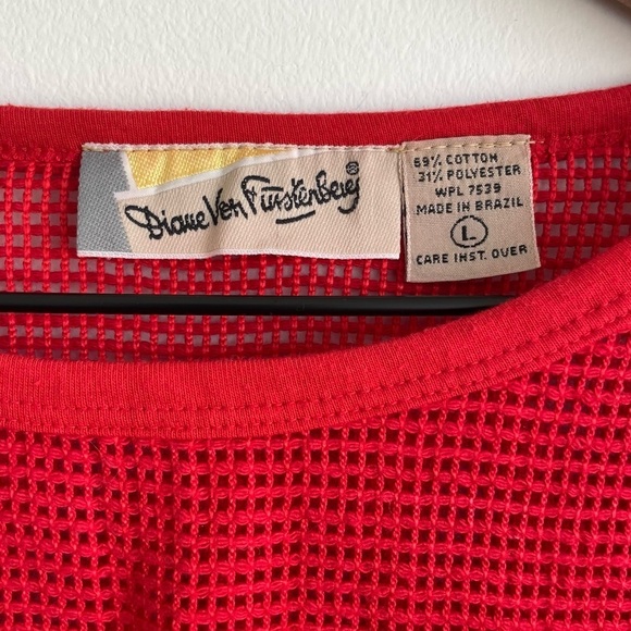 Vintage Diane Von Furstenberg DVF Mesh Shirt Top Pullover See Through Red Large - Picture 4 of 6